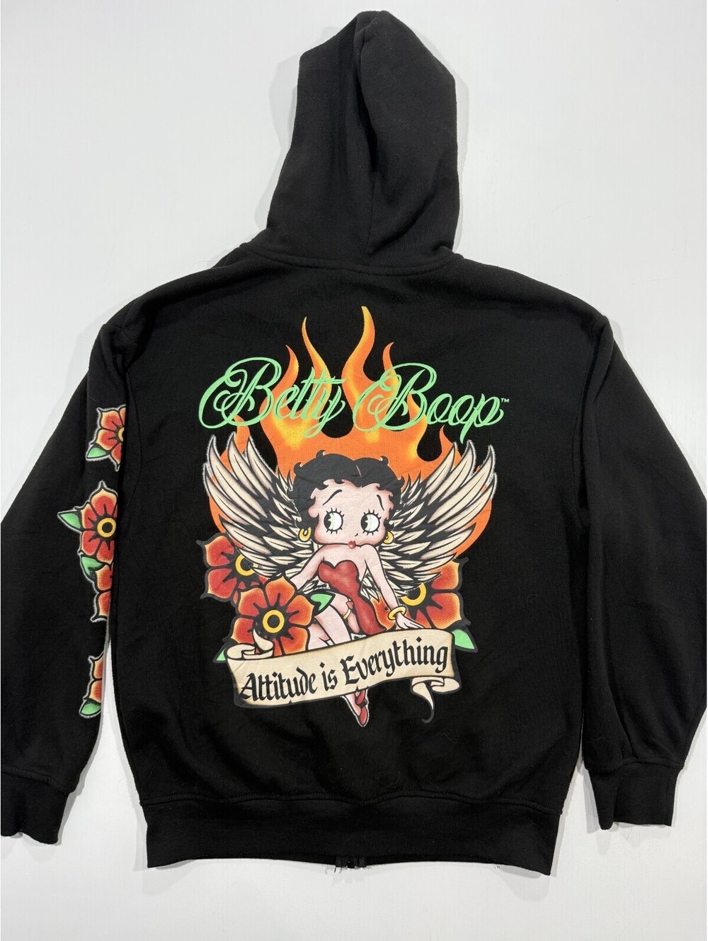 Betty Boop Fleischer Studios Hoodie Womens M Black Full Zip Angel Wings Y2K